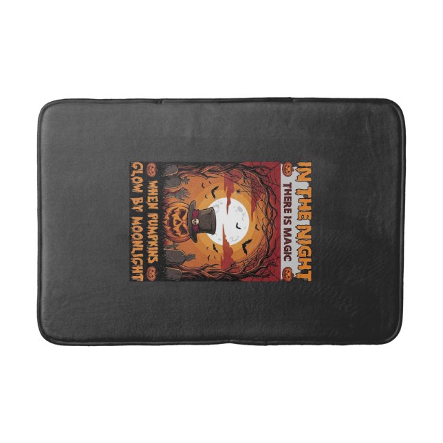 Night Halloween Pumpkin Top Hat Bats Graveyard_1 Bath Mat (Front)