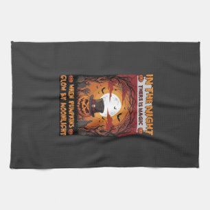 Night Halloween Pumpkin Top Hat Bats Graveyard_1 Kitchen Towel