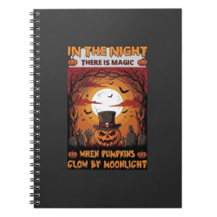 Night Halloween Pumpkin Top Hat Bats Graveyard_1 Notebook