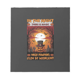 Night Halloween Pumpkin Top Hat Bats Graveyard_1 Notepad