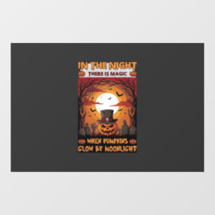 Night Halloween Pumpkin Top Hat Bats Graveyard_1 Window Cling