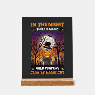 Night Halloween Pumpkin Top Hat Moon Graveyard Acrylic Sign