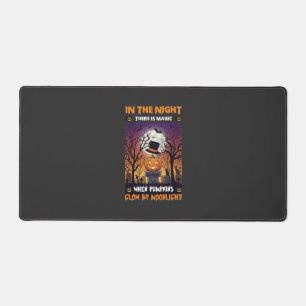 Night Halloween Pumpkin Top Hat Moon Graveyard Desk Mat