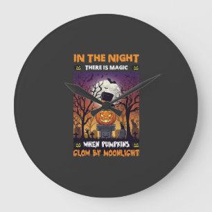 Night Halloween Pumpkin Top Hat Moon Graveyard Large Clock