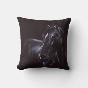 "Night"-Hand painted horse portrait Throw Pillow