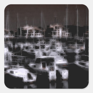 Night harbour digital effect of style "impression" square sticker