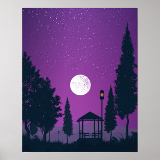 Night Image with a beautiful moon Poster