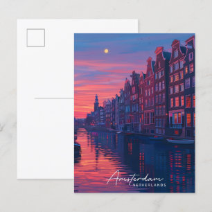 Night in Amsterdam Netherlands Travel  Postcard