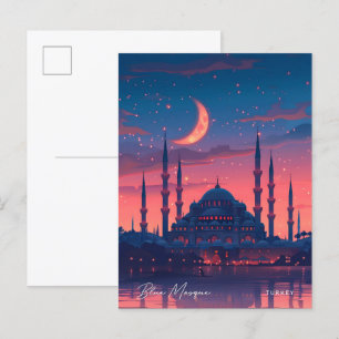 Night in Blue Mosque Turkey Travel  Postcard