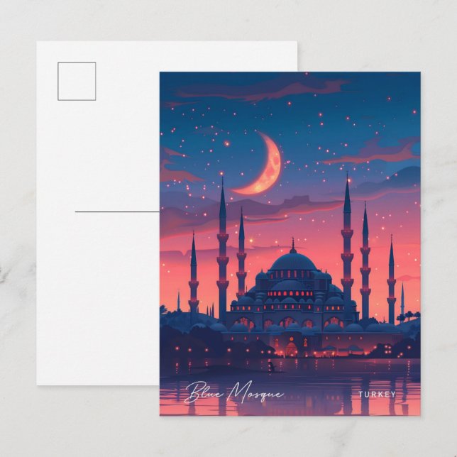 Night in Blue Mosque Turkey Travel  Postcard (Front/Back)