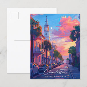 Night in Charleston South Carolina USA Travel  Postcard