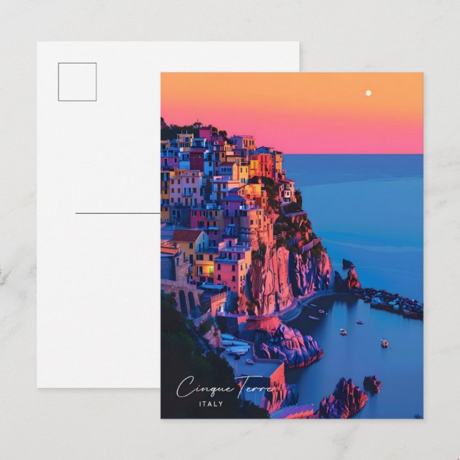 Night in Cinque Terre Italy Vintage Travel  Postcard (Front/Back)