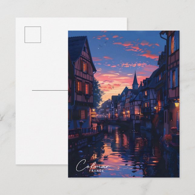 Night in Colmar France Vintage Travel  Postcard (Front/Back)