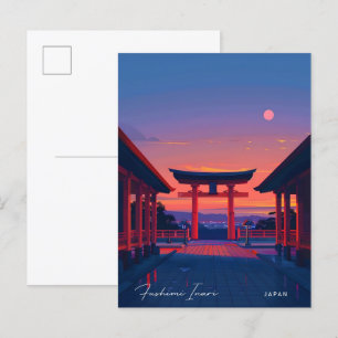 Night in Fushimi Inari Japan Vintage Travel  Postcard