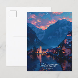Night in Hallstatt Austria Vintage Travel  Postcard