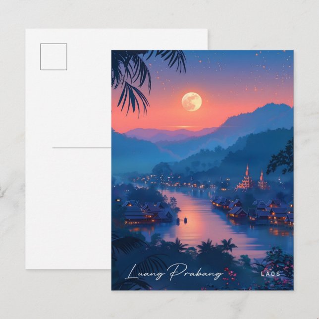 Night in Luang Prabang Laos Vintage Travel  Postcard (Front/Back)