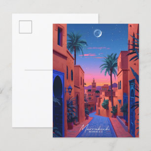 Night in Marrakech Morocco Vintage Travel Postcard