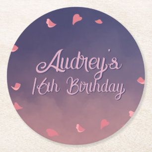 Night in Paris Birthday  Round Paper Coaster