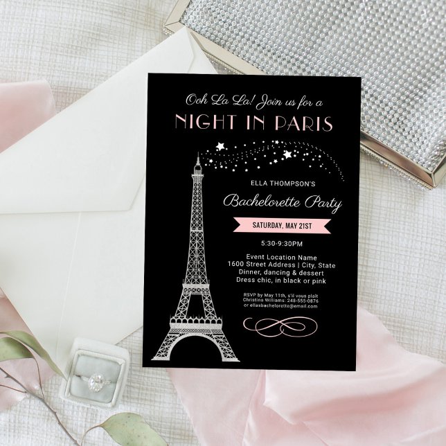 Night in Paris Eiffel Tower Bachelorette Party Invitation (Creator Uploaded)