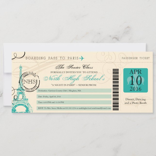Night in Paris School Prom Invitation (Front)