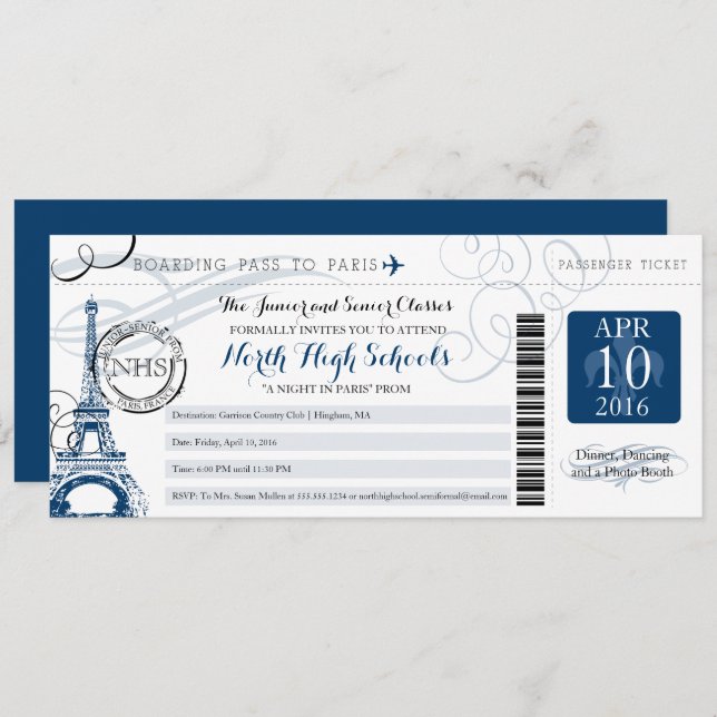 Night in Paris School Prom Invitation (Front/Back)