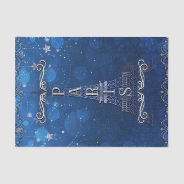 Night In Paris Under the Stars Blue Silver Party Tissue Paper (Front)