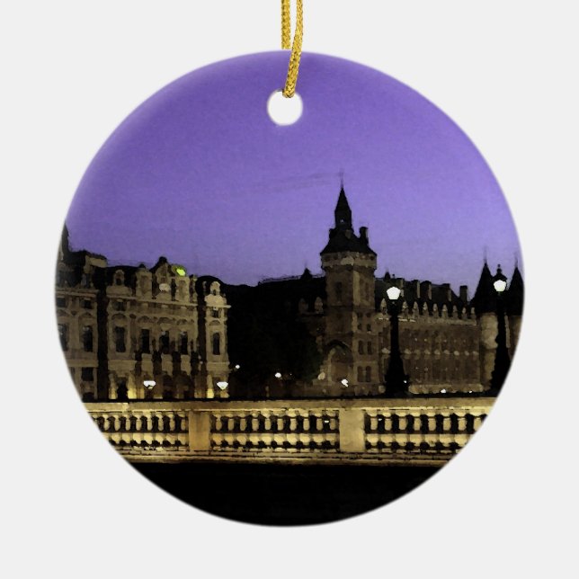 Night in Paris Watercolor Ceramic Ornament (Front)