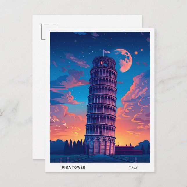 Night in Pisa Tower Italy Travel  Postcard (Front/Back)