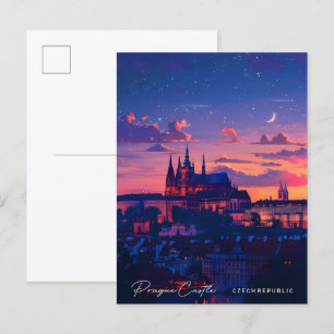 Night in Prague Castle Czech Republic Travel  Postcard