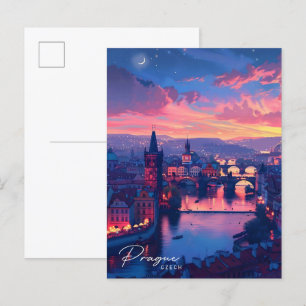 Night in Prague Czech Travel  Postcard