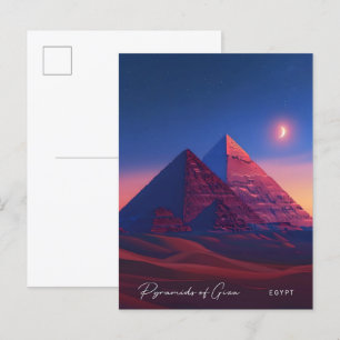 Night in Pyramids of Giza Egypt Vintage Travel  Postcard