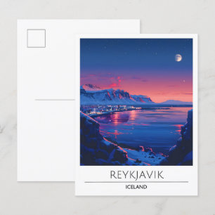 Night in Reykjavik Iceland Travel Postcard