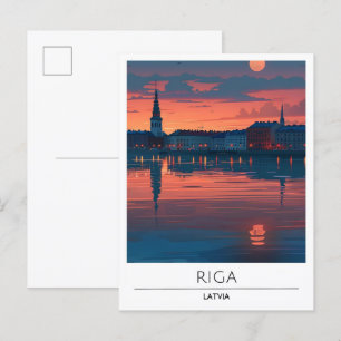Night in Riga Latvia Travel Postcard