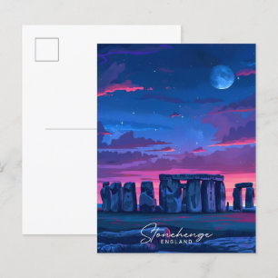 Night in Stonehenge England Vintage Travel  Postcard