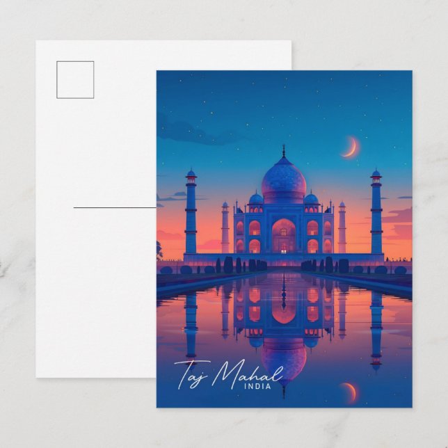 Night in Taj Mahal India Vintage Travel  Postcard (Front/Back)