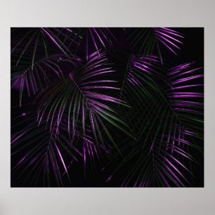 Night in tropical rainforest. Palm leaves jungle p Poster