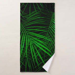 Night in tropical rainforest. Palm leaves lit with Bath Towel