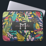 Night Jungle Colourful Exotic Botanical Pattern Laptop Sleeve<br><div class="desc">Brightly coloured floral and greenery leaves retro style pattern on an off-black background is featured on this custom laptop case / laptop sleeve for your personalization.</div>
