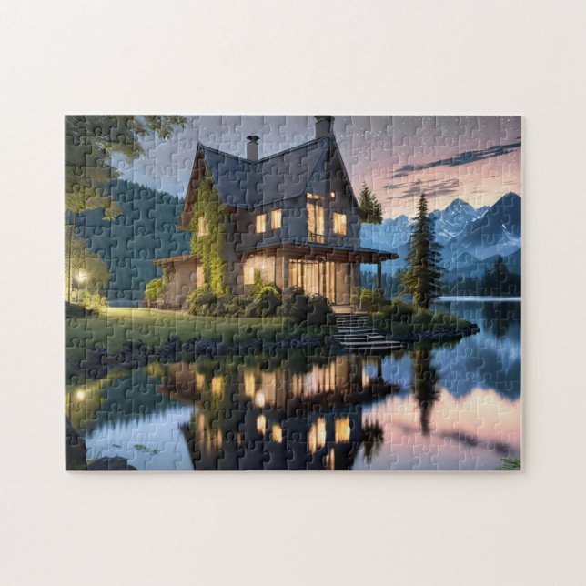 Night Lake House Audacieux et beau puzzle (Horizontal)