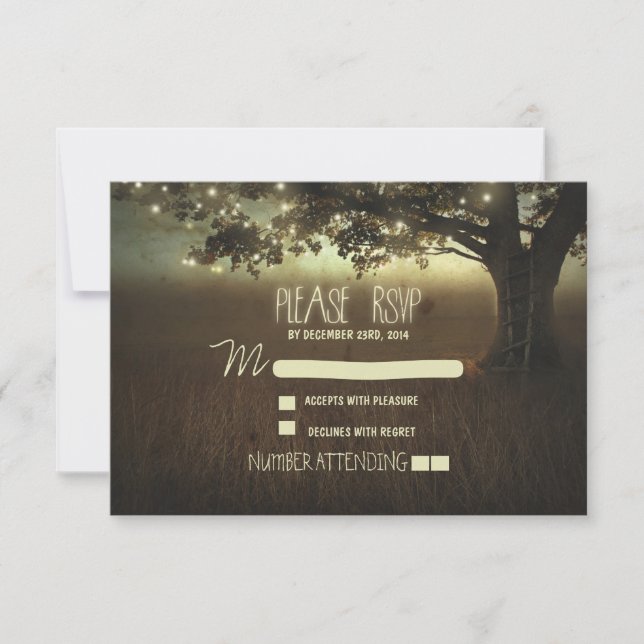 night lanterns romantic wedding RSVP card (Front)