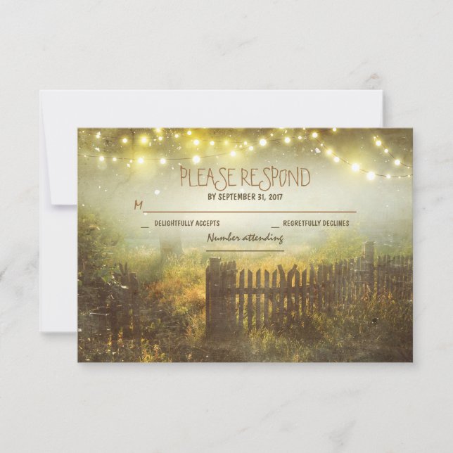 night lanterns romantic wedding RSVP card (Front)