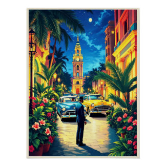 Night Life in Vintage Havana Poster. Poster