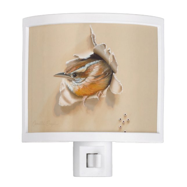 Night Light Carolina Wren by Camille Engel (Front)