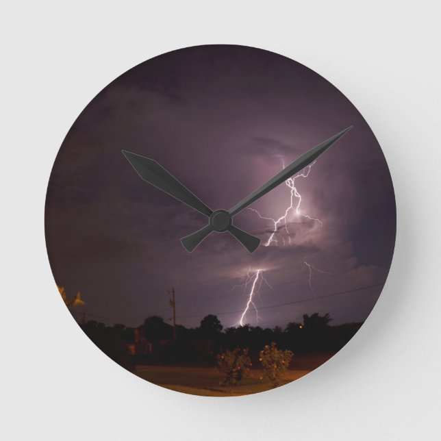 Night lightning Storm clouds Round Clock (Front)
