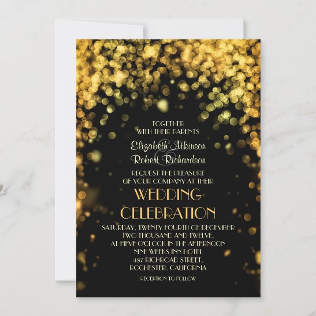 night lights black modern wedding invitation (Front)