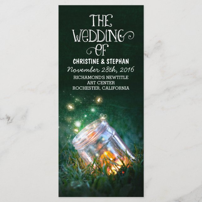 night lights fireflies mason jar wedding program (Front)