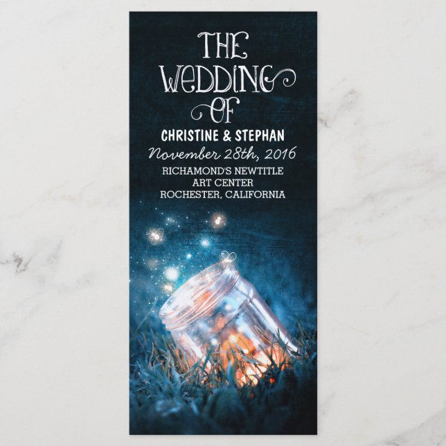night lights fireflies mason jar wedding program (Front)