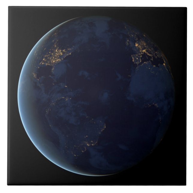 Night Lights on Planet Earth (Western Hemisphere) Tile (Front)