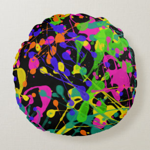 Night Lights Paint Splatter Round Pillow