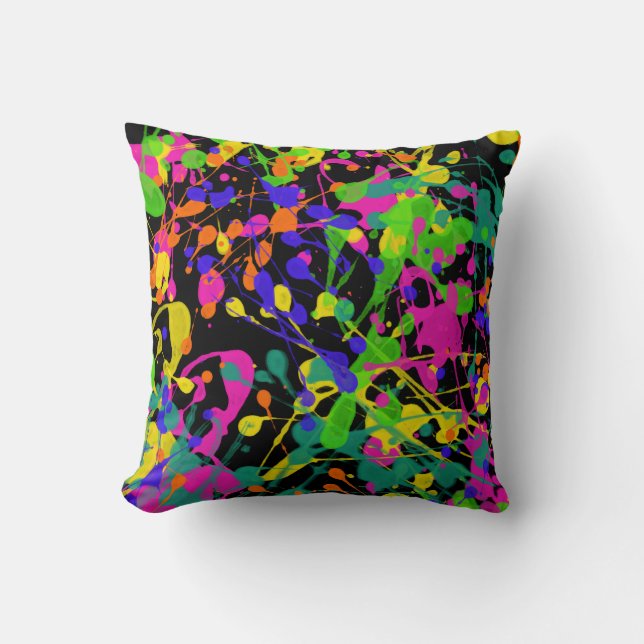 Night Lights Paint Splatter Throw Pillow (Front)